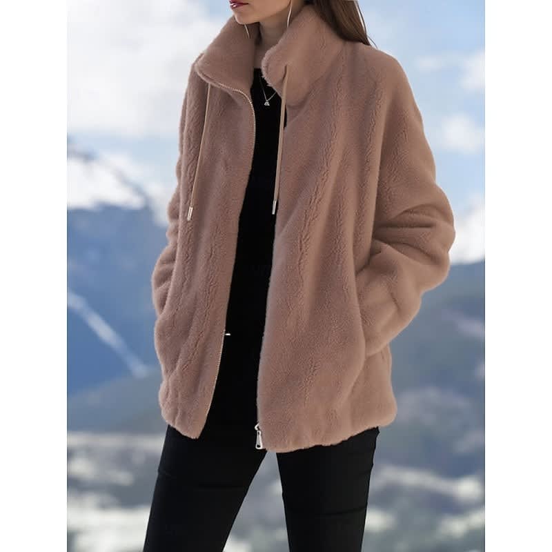 Camryn Stand Collar Teddy Fleece Zip Jacket