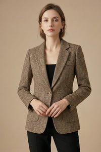 Bronte Herringbone Single Button Dress Blazer