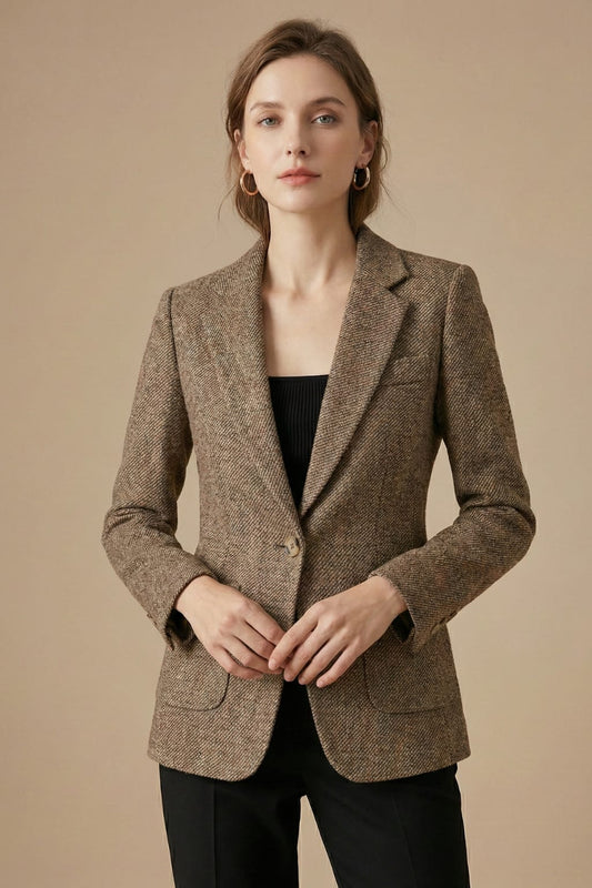 Bronte Herringbone Single Button Dress Blazer_1