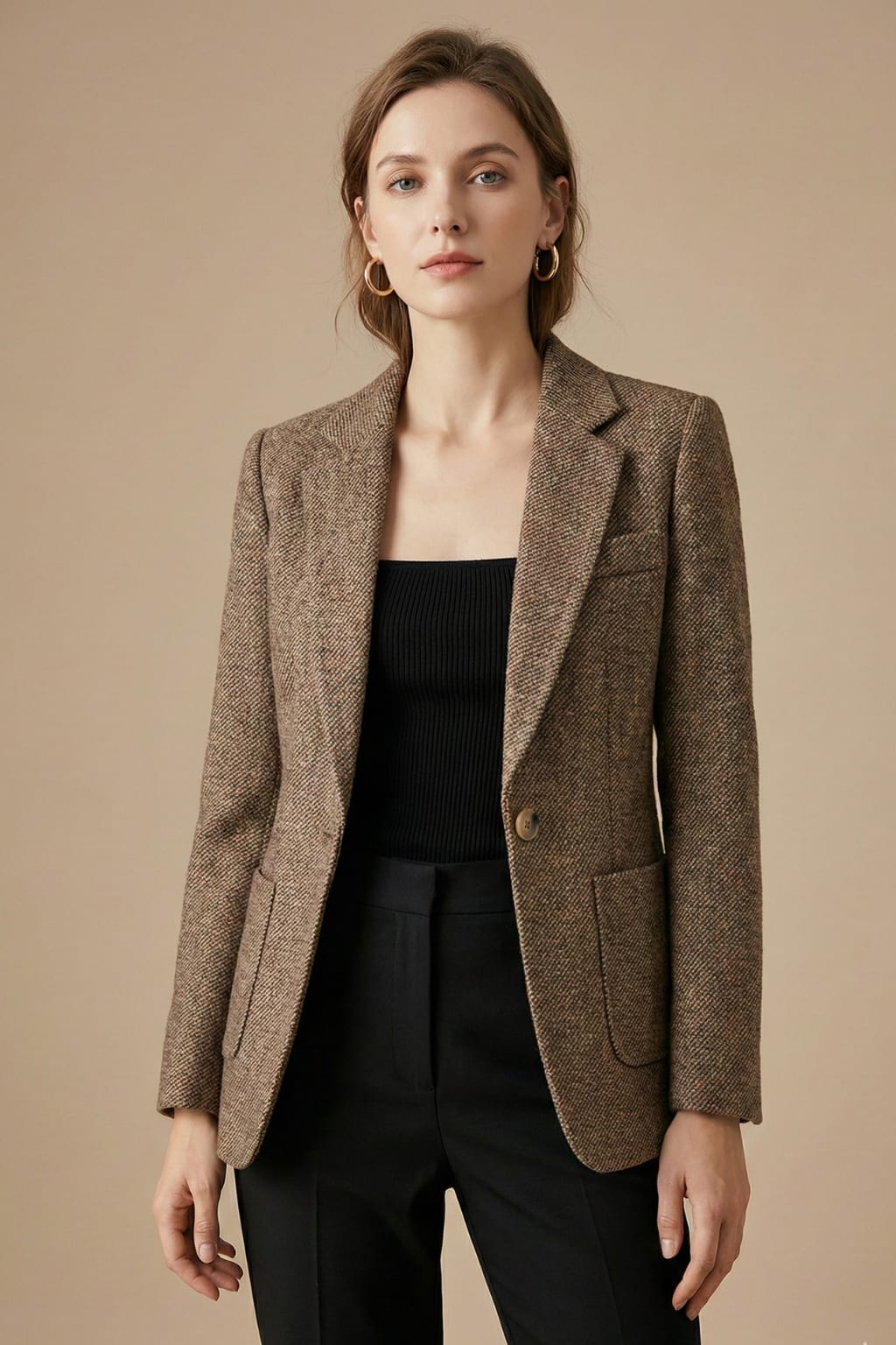 Bronte Herringbone Single Button Dress Blazer_2