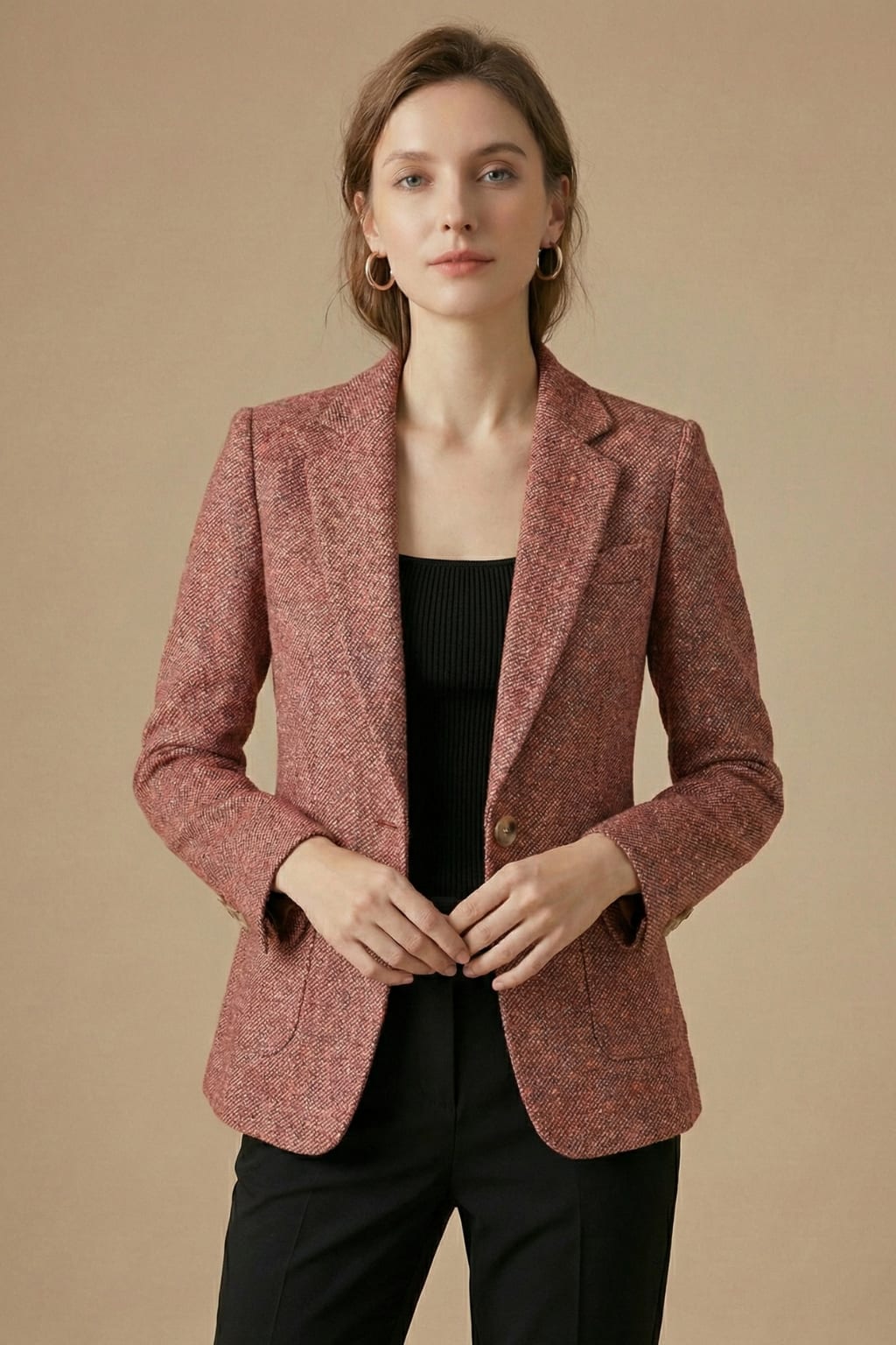 Bronte Herringbone Single Button Dress Blazer_4