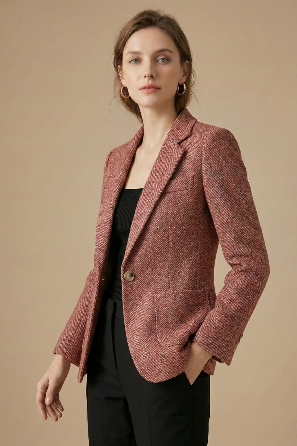 Bronte Herringbone Single Button Dress Blazer