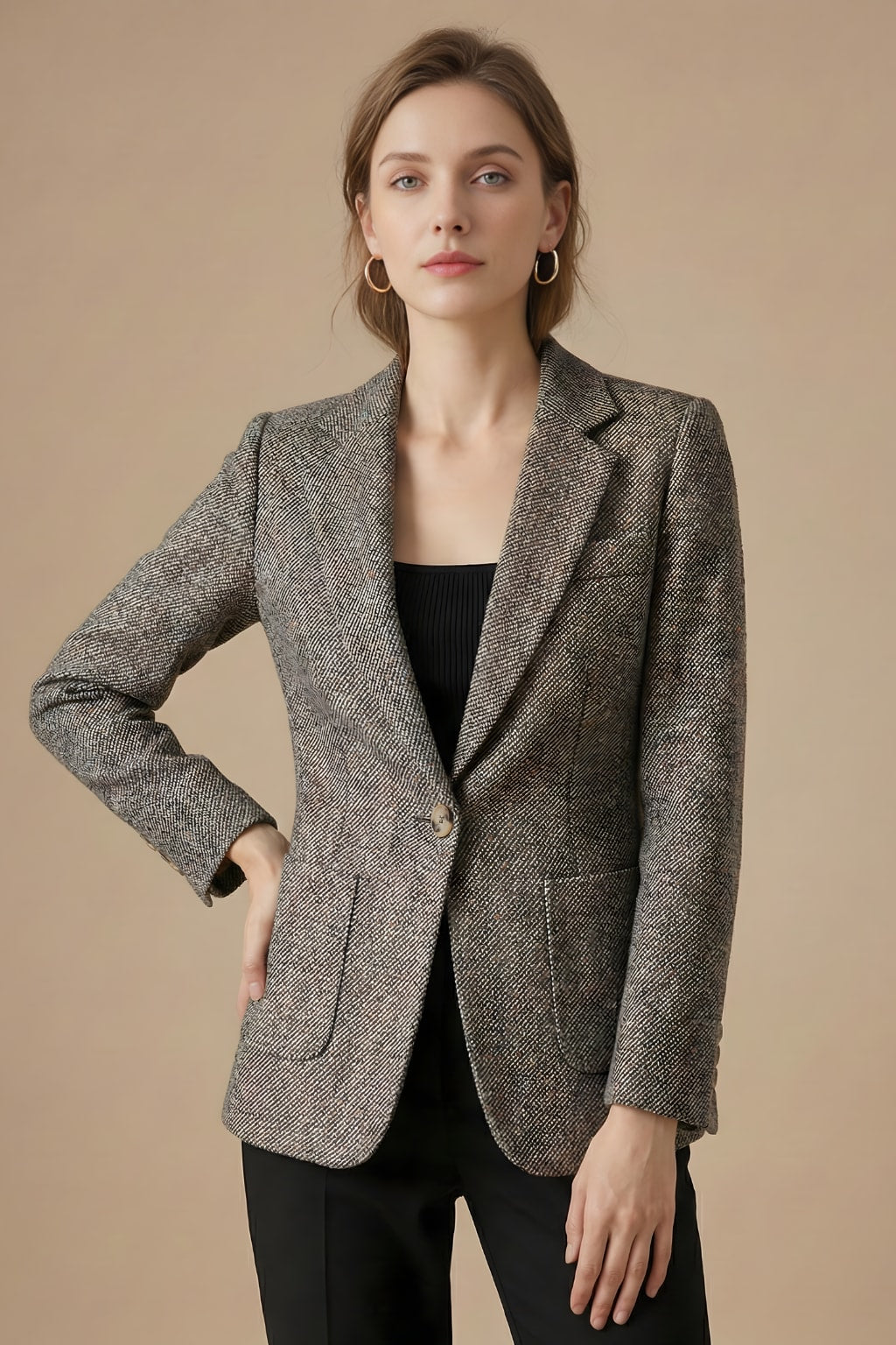 Bronte Herringbone Single Button Dress Blazer_6