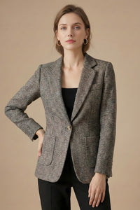 Bronte Herringbone Single Button Dress Blazer