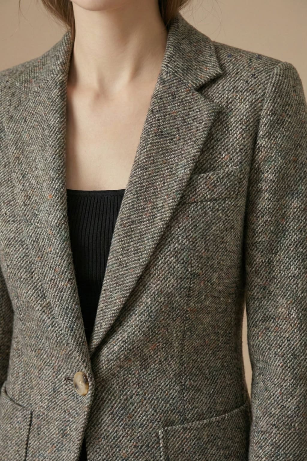 Bronte Herringbone Single Button Dress Blazer_7