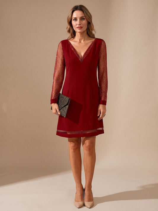 Cleo Sheer Glitter Sleeve Christmas Party Dress_1