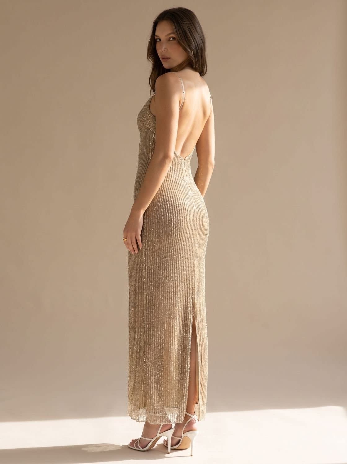 Kira Gold Glitter Backless Christmas Party Maxi Dress_1