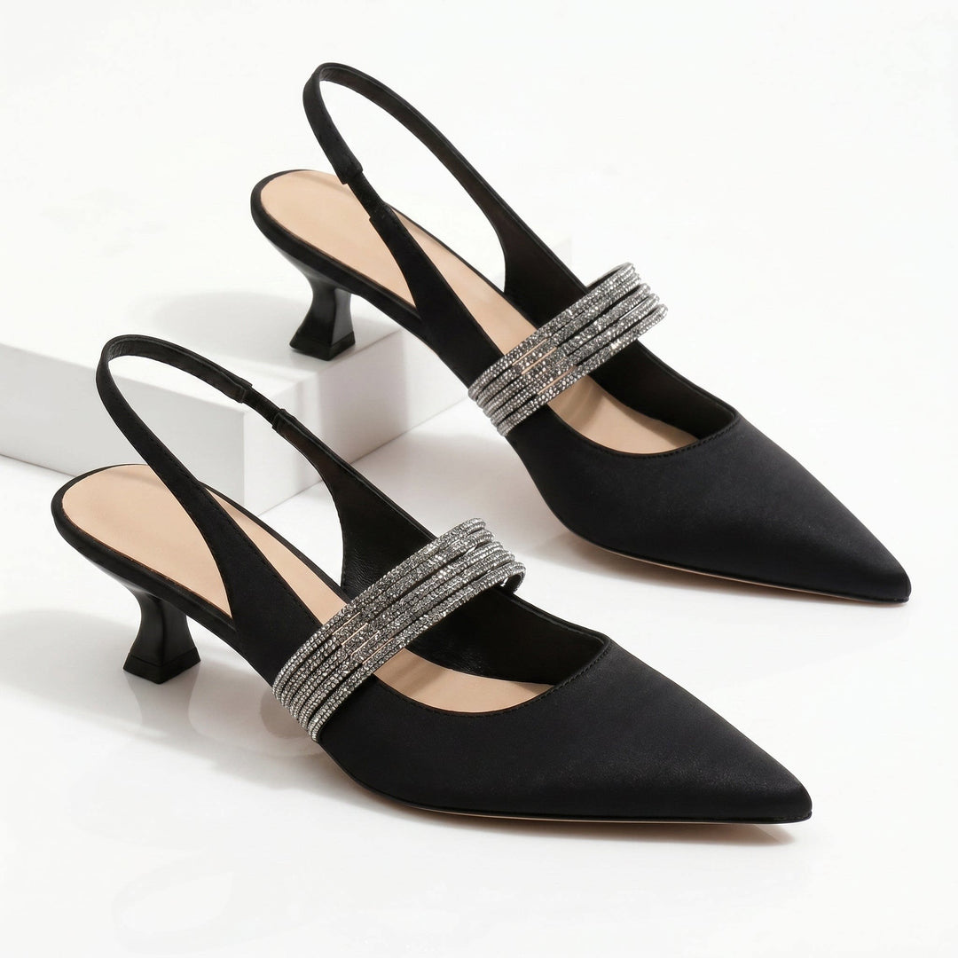 Sunniva Crystal Slingback Kitten Heels