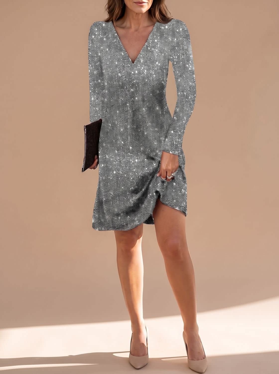 Helena Long Sleeve Sequin Christmas Party Mini Dress_8