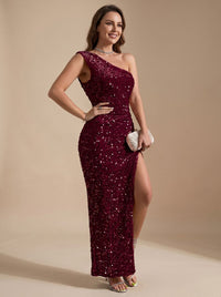 Ottilie Sequin One Shoulder Christmas Party Maxi Dress