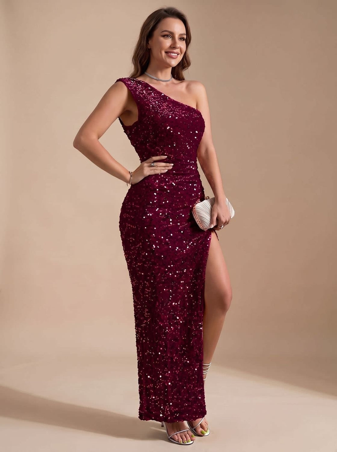 Ottilie Sequin One Shoulder Christmas Party Maxi Dress
