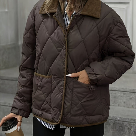 Darcy Diamond Quilted Jacket with Corduroy Collar_1