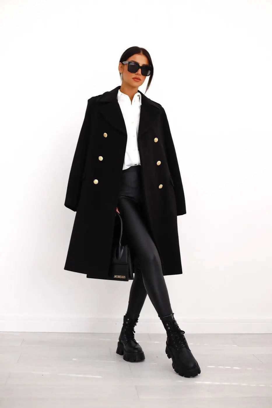 Romy Gold Button Double Breasted Pea Coat_1
