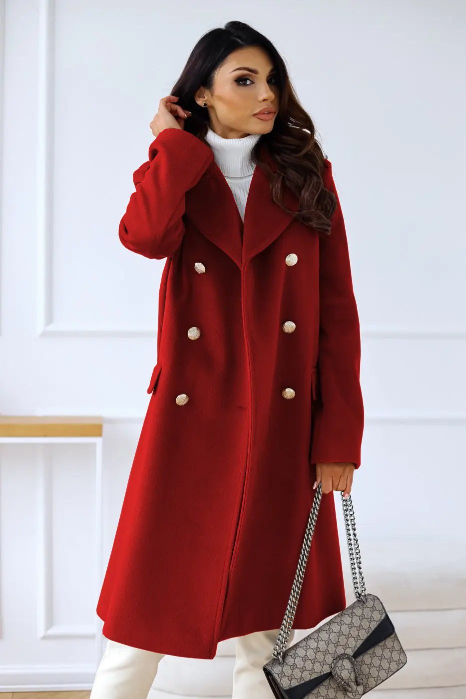 Romy Gold Button Double Breasted Pea Coat