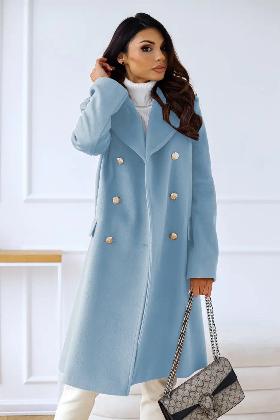 Romy Gold Button Double Breasted Pea Coat
