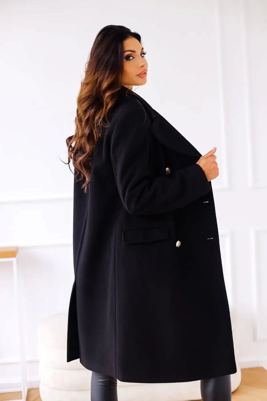 Romy Gold Button Double Breasted Pea Coat