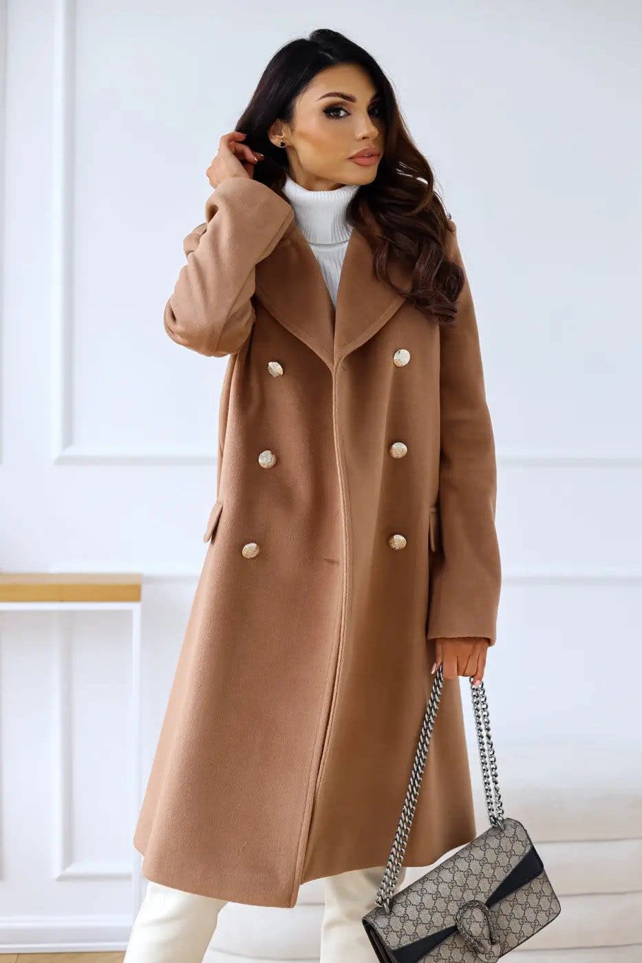Romy Gold Button Double Breasted Pea Coat