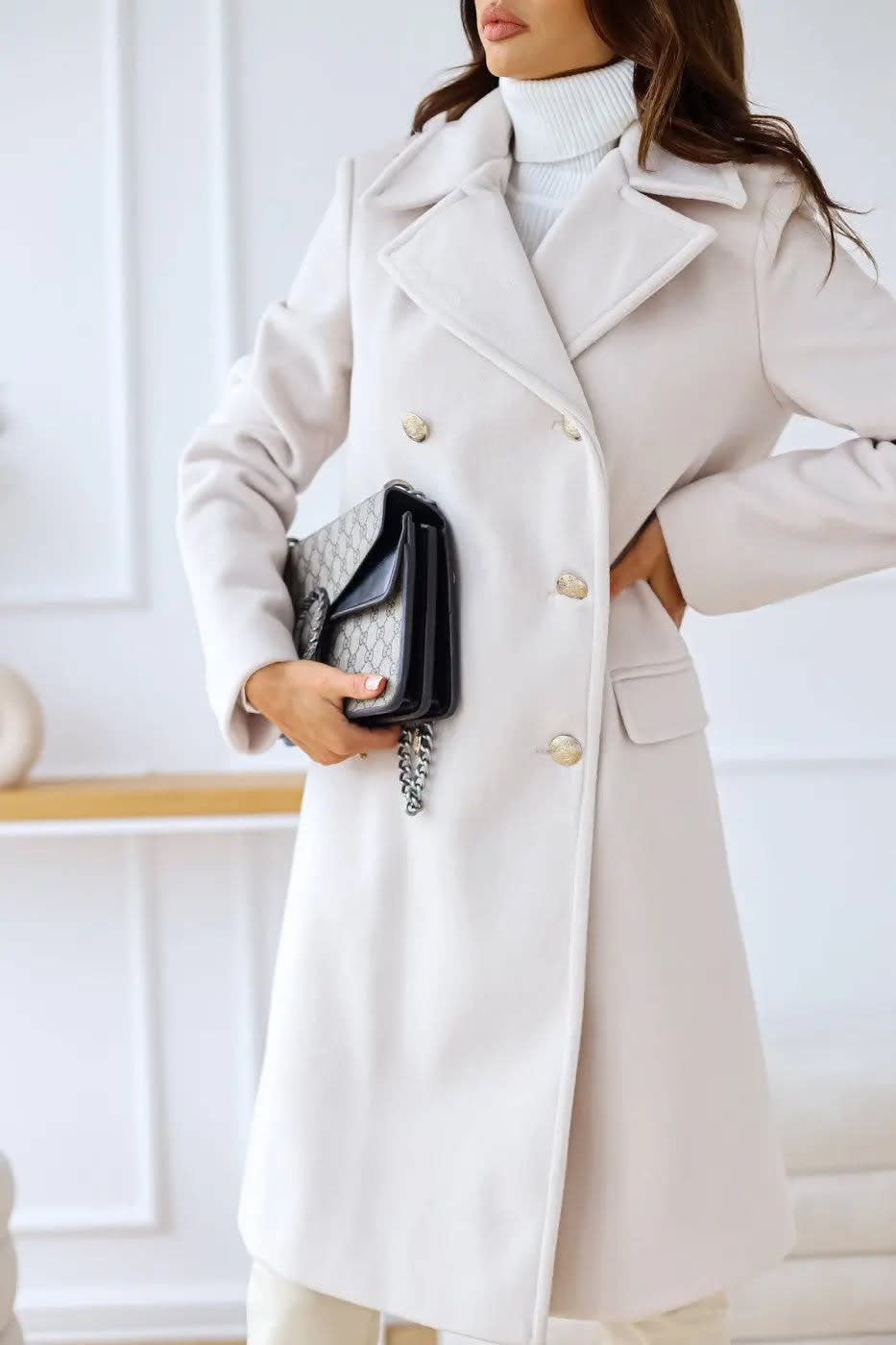 Romy Gold Button Double Breasted Pea Coat