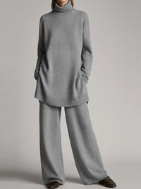 Esme Roll Neck Knit Co Ord Set with Wide Leg Trousers