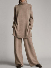 Esme Roll Neck Knit Co Ord Set with Wide Leg Trousers