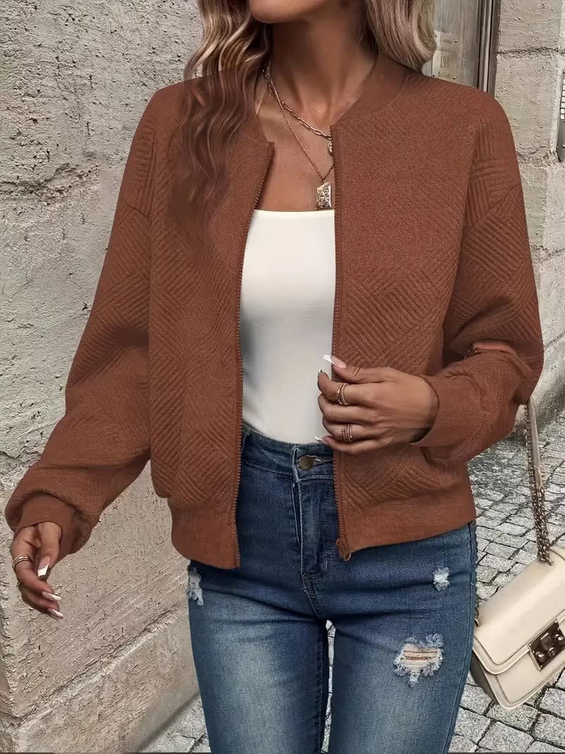 Briony Textured Zip Up Knit Cardigan