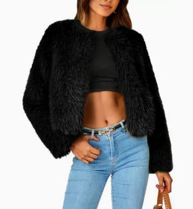 Perdita Cropped Faux Fur Cardigan Jacket