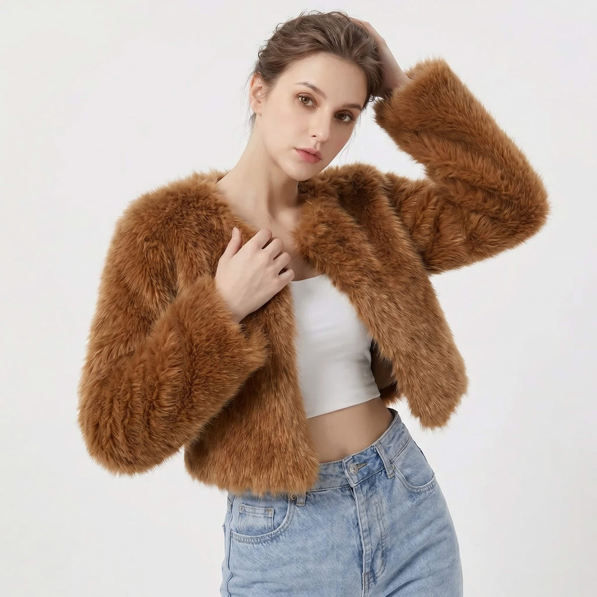 Perdita Cropped Faux Fur Cardigan Jacket_10