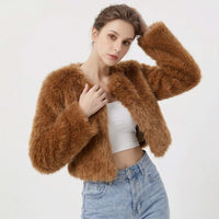 Perdita Cropped Faux Fur Cardigan Jacket