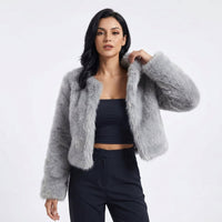 Perdita Cropped Faux Fur Cardigan Jacket