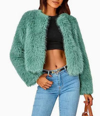 Perdita Cropped Faux Fur Cardigan Jacket