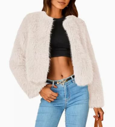 Perdita Cropped Faux Fur Cardigan Jacket
