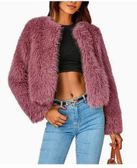 Perdita Cropped Faux Fur Cardigan Jacket