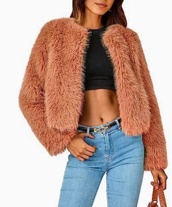 Perdita Cropped Faux Fur Cardigan Jacket