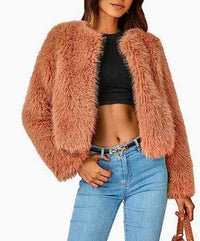 Perdita Cropped Faux Fur Cardigan Jacket
