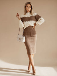 Coralie Roll Neck Jumper and Midi Knit Skirt Set