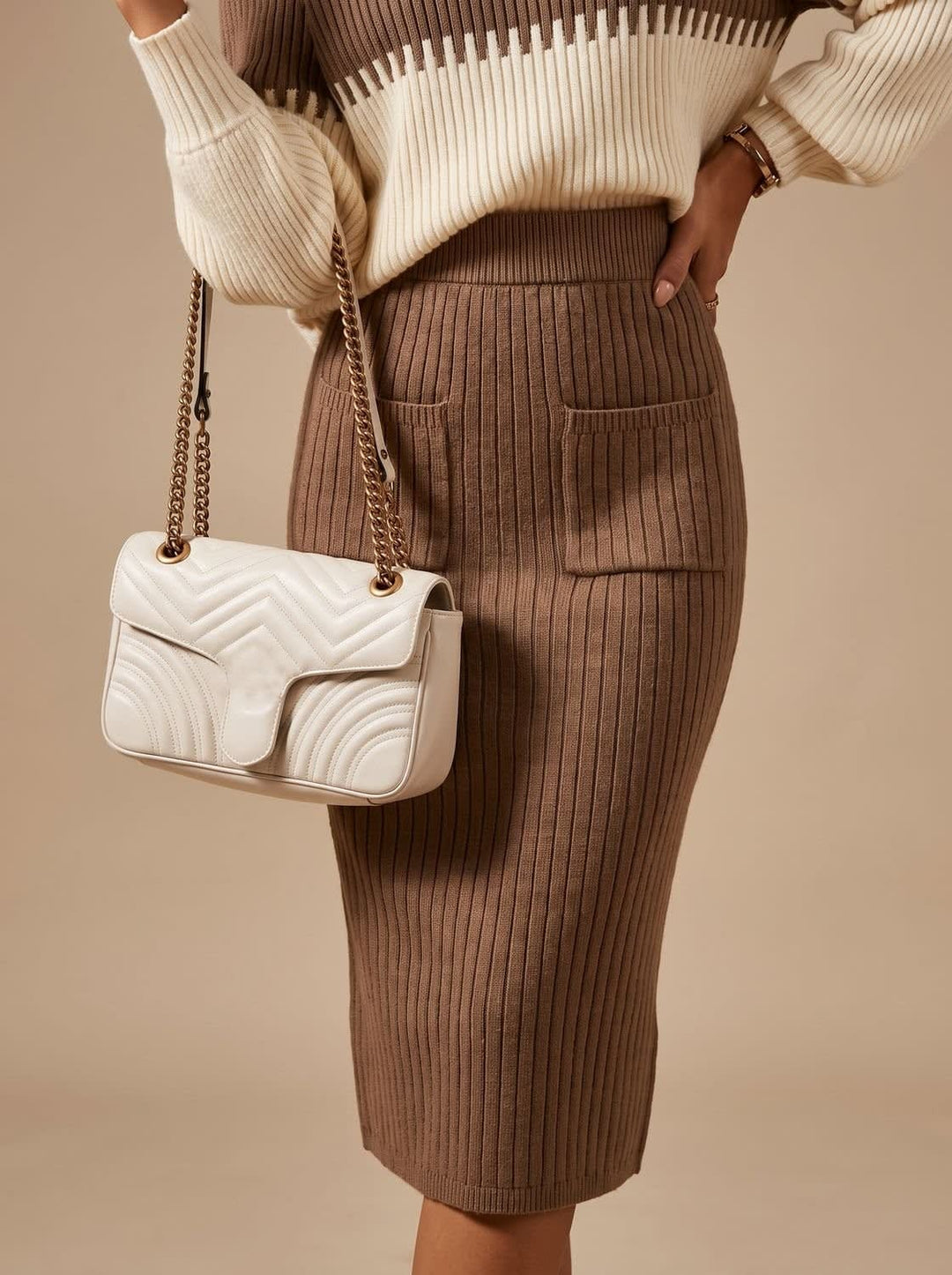 Coralie Roll Neck Jumper and Midi Knit Skirt Set