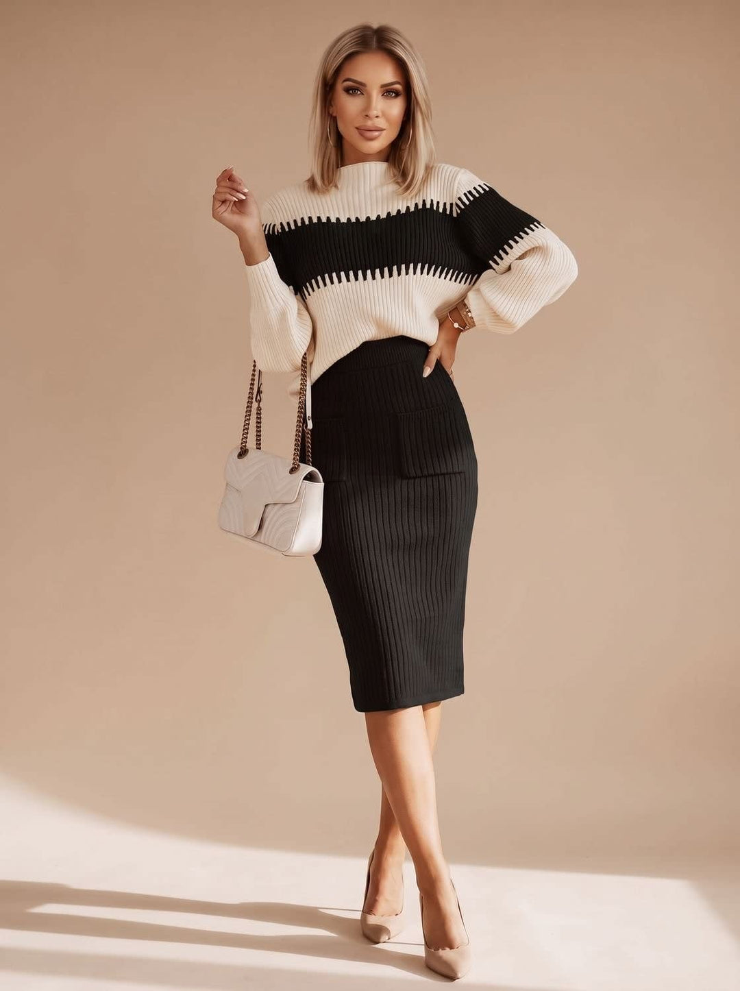 Coralie Roll Neck Jumper and Midi Knit Skirt Set