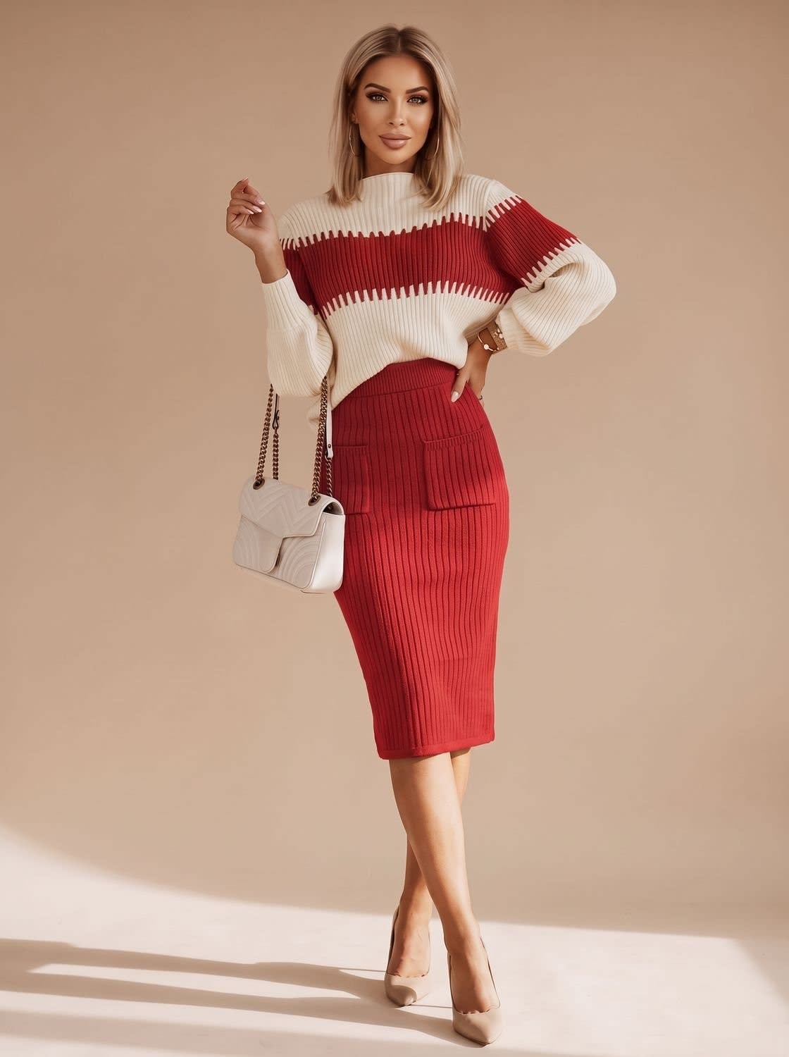 Coralie Roll Neck Jumper and Midi Knit Skirt Set_5