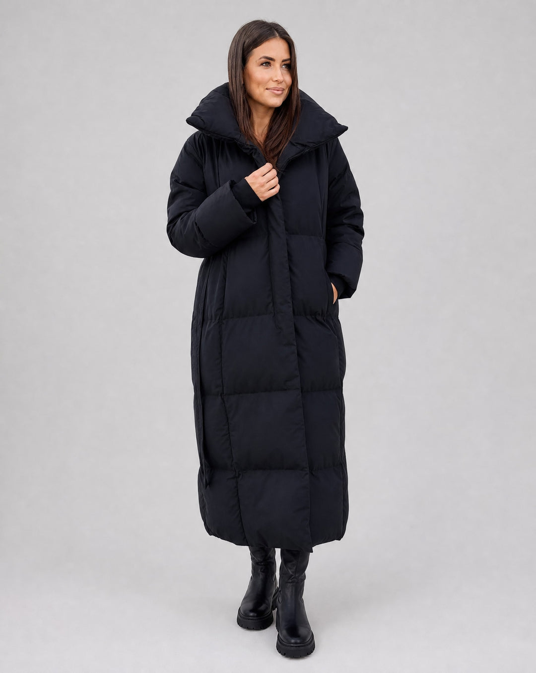 Wilda Belted Longline Puffer Coat with Funnel Neck