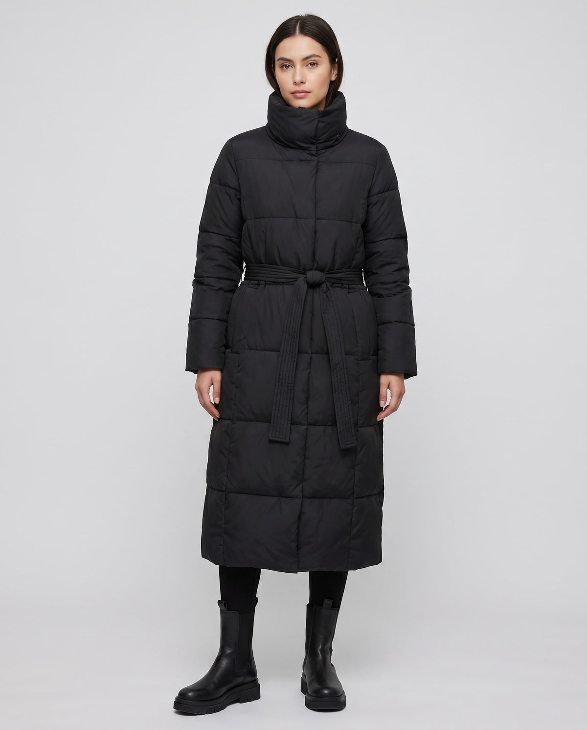 Wilda Belted Longline Puffer Coat with Funnel Neck_2