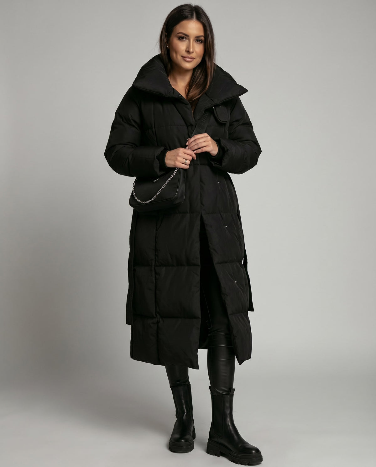 Wilda Belted Longline Puffer Coat with Funnel Neck_3