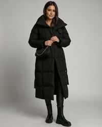Wilda Belted Longline Puffer Coat with Funnel Neck