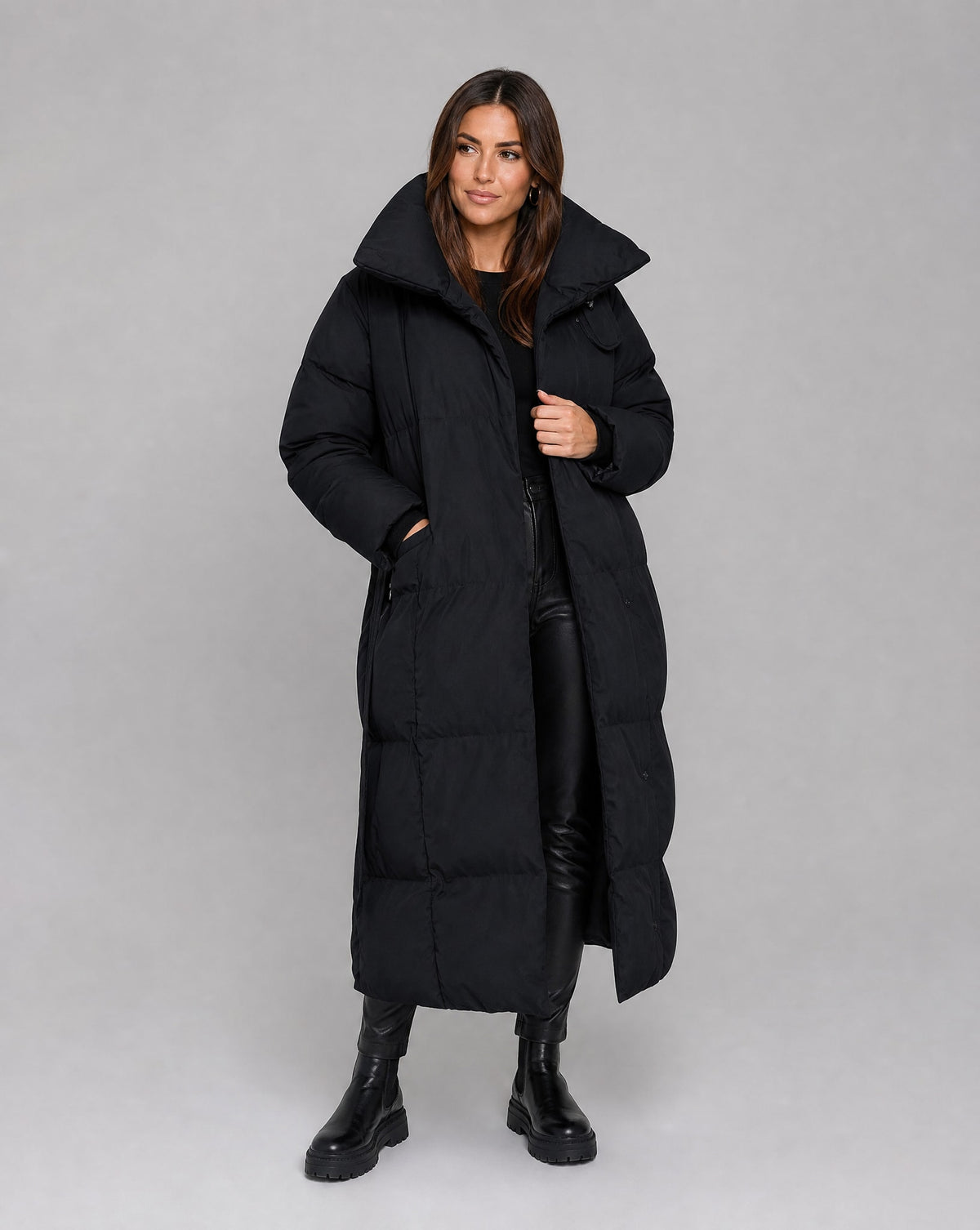 Wilda Belted Longline Puffer Coat with Funnel Neck_4