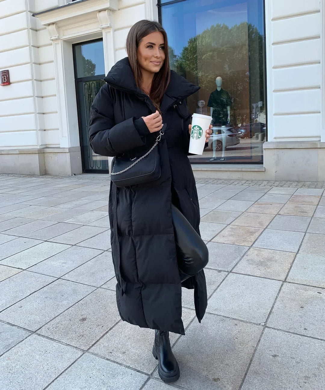 Wilda Belted Longline Puffer Coat with Funnel Neck