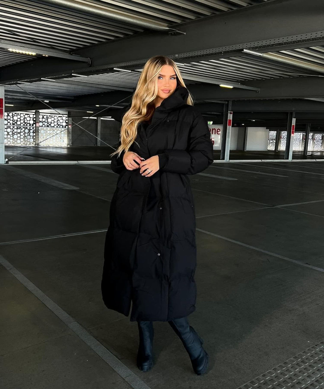 Wilda Belted Longline Puffer Coat with Funnel Neck