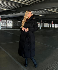 Wilda Belted Longline Puffer Coat with Funnel Neck