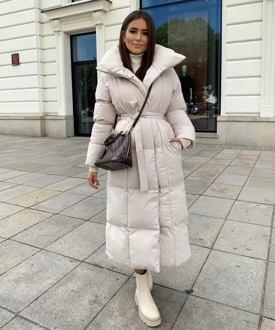 Wilda Belted Longline Puffer Coat with Funnel Neck