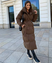 Wilda Belted Longline Puffer Coat with Funnel Neck