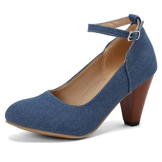 Sable Denim Ankle Strap Heeled Shoes_1