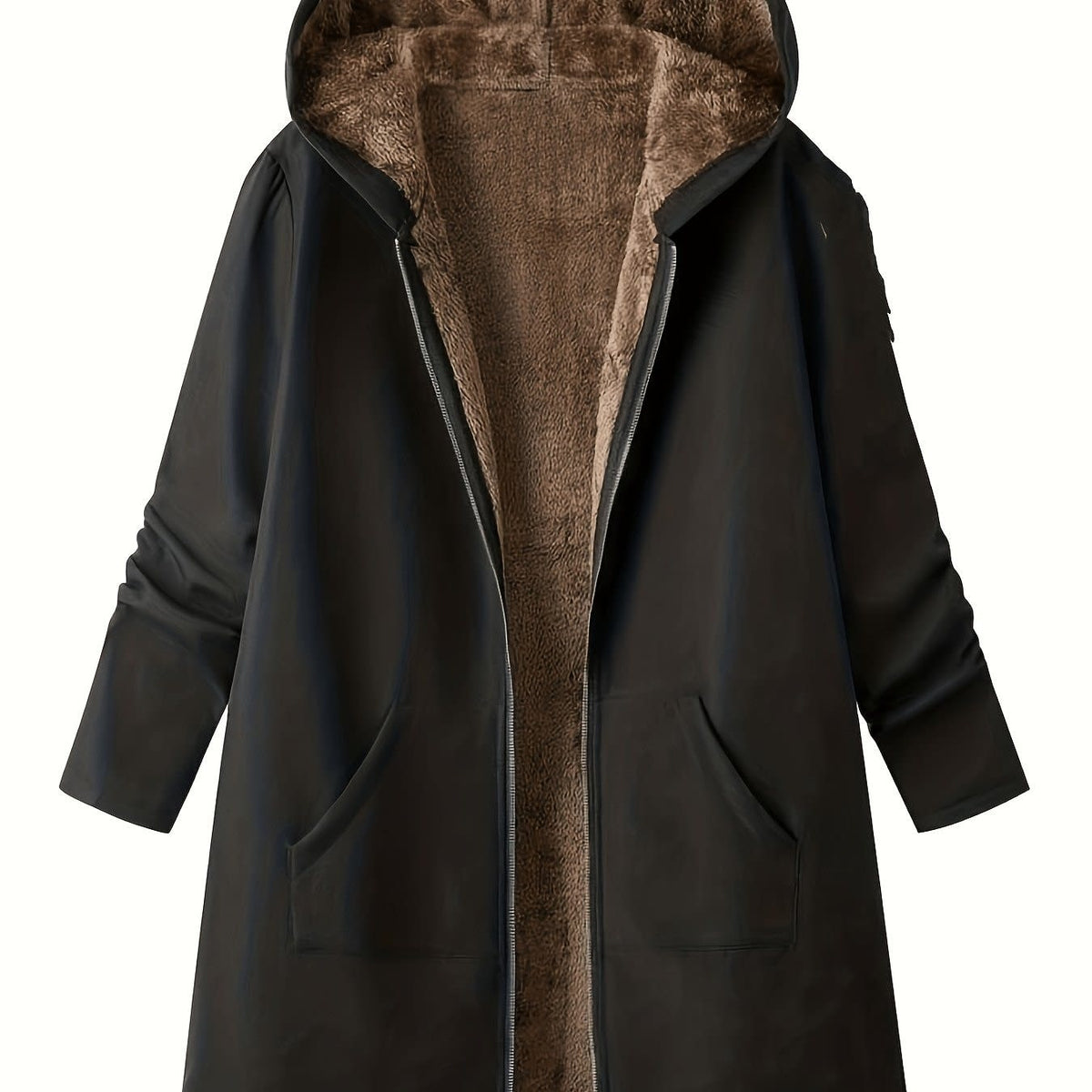 Clover Fleece Lined Hooded Longline Winter Coat_13